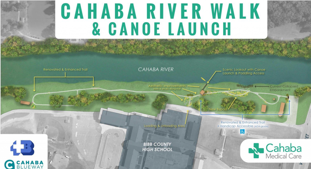 Map of new project plan for canoe launch and improvements at Centreville's Cahaba River Walk Park