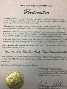 Bibb County South Bibb Dixie Youth Little League World Series Champions Proclamation