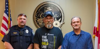 The City of Centreville recognized Officer Crocker's years of service as he enters retirement. (L-R: Centreille Police Chief Rodney Smith, Retired Officer Clyde Crocker, Mayor Terry Morton.)
