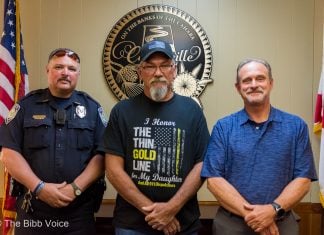 The City of Centreville recognized Officer Crocker's years of service as he enters retirement. (L-R: Centreille Police Chief Rodney Smith, Retired Officer Clyde Crocker, Mayor Terry Morton.)